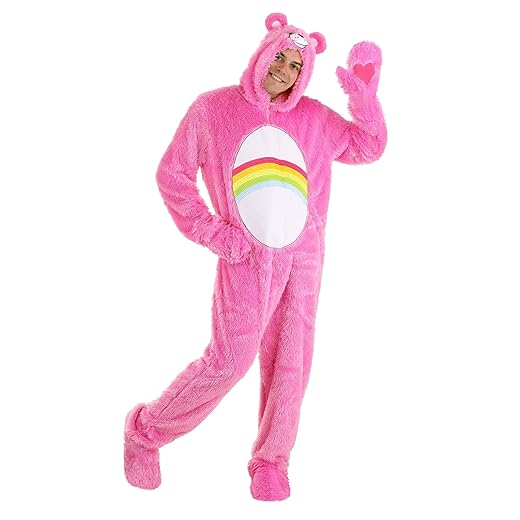 Cheerful Care Bears Adult Classic Cheer Bear Costume | Fuzzy Halloween or Cosplay Jumpsuit