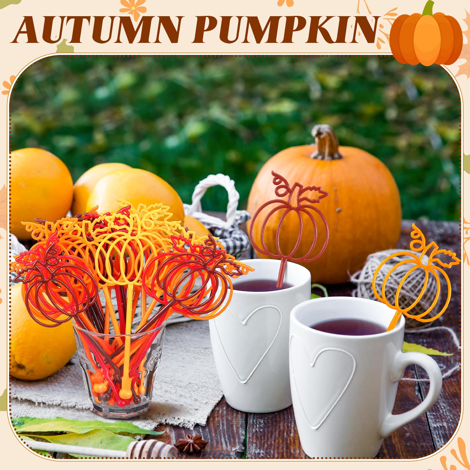 Teenyyou 80 Pcs Fall Pumpkin Drink Stirrers Bulk Pumpkin Plastic Swizzle Sticks Thanksgiving Coffee Cocktail Stirrer Reusable Autumn Harvest Beverage Stir Stick for Home Coffee Bar Kitchen Party Decor
