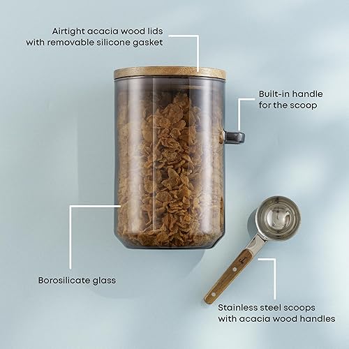 Miniatura 4 de JoyJolt Holden - Recipientes apilables de vidrio de 32 onzas con tapas y cucharas, juego de 3 recipientes herméticos para alimentos con tapas de