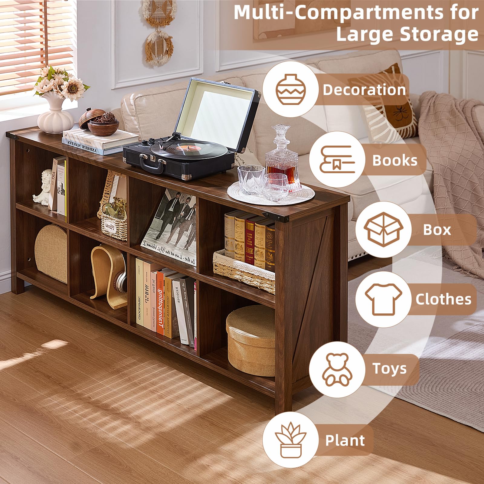 Amazon.com: Joaxswe 8 Cube Book Shelf, Farmhouse Wood Long Storage