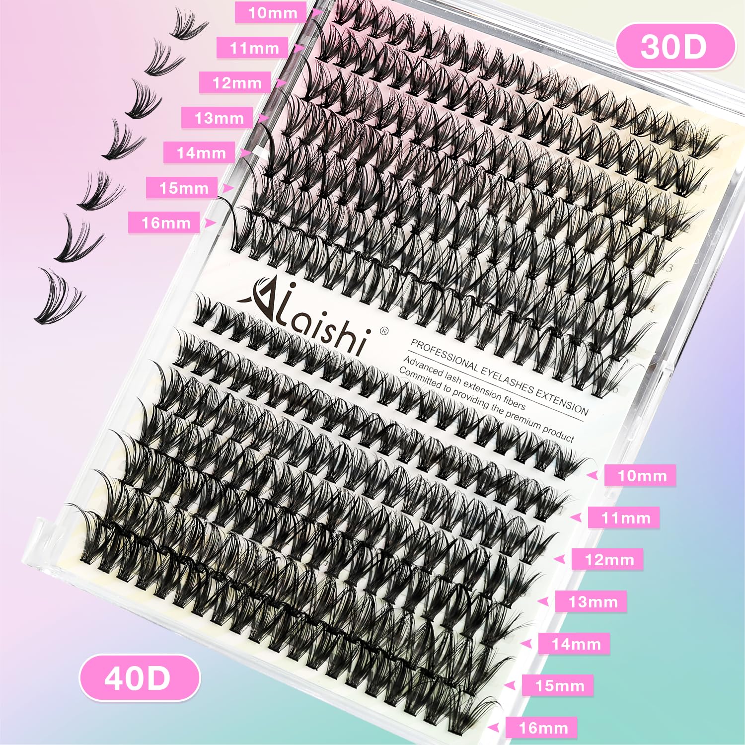 Lash Clusters Kit, DIY Cluster Eyelash Extensions 9‑16mm, 30D+40D - Image 4
