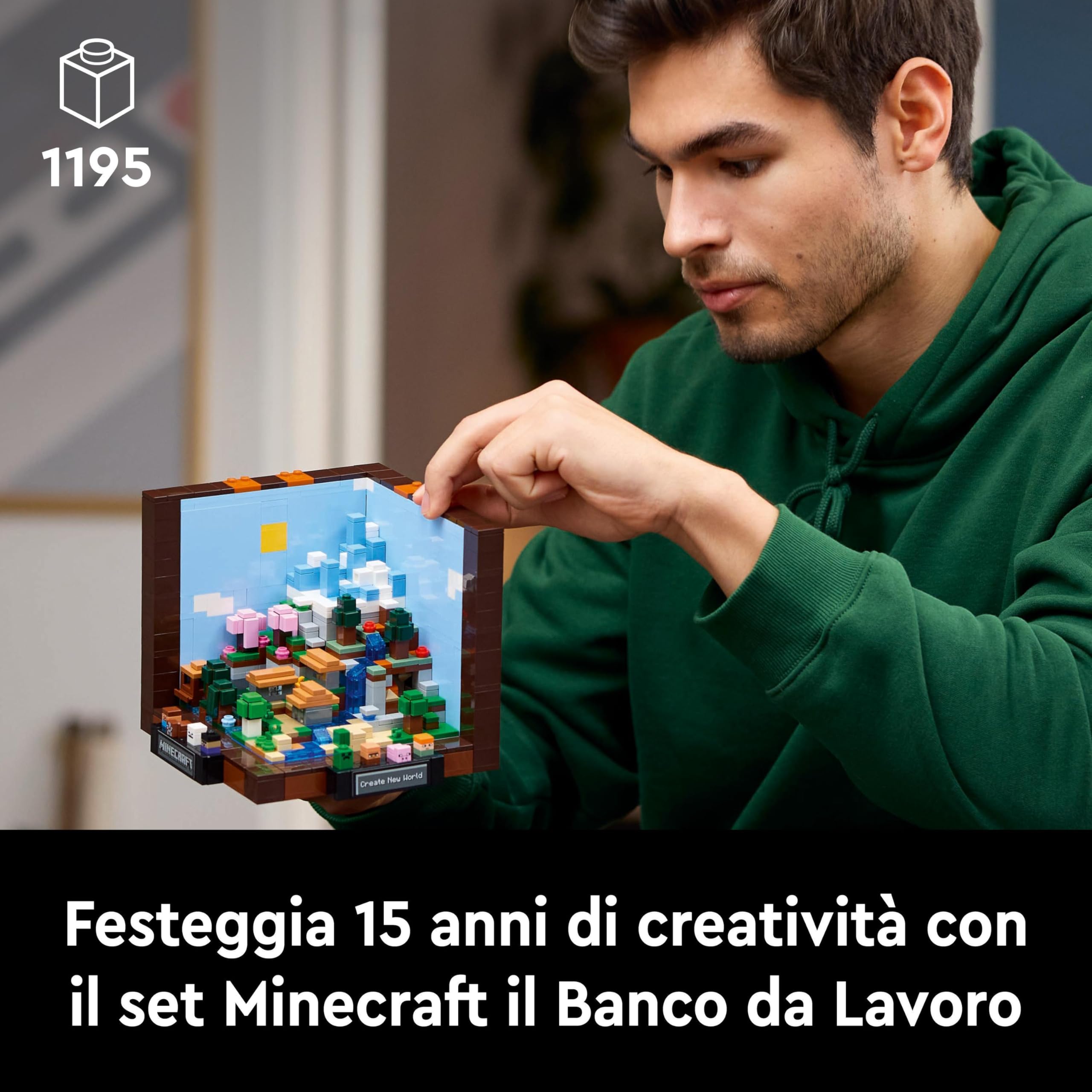 LEGO Minecraft Banco da Lavoro, Set d'Avventura per Festeggiare il 15° Anniversario del Videogioco, Modellino da Costruire con 12 Biomi, 8 Microfigure e Sorprese, Idea Regalo per i Fan Adulti 21265