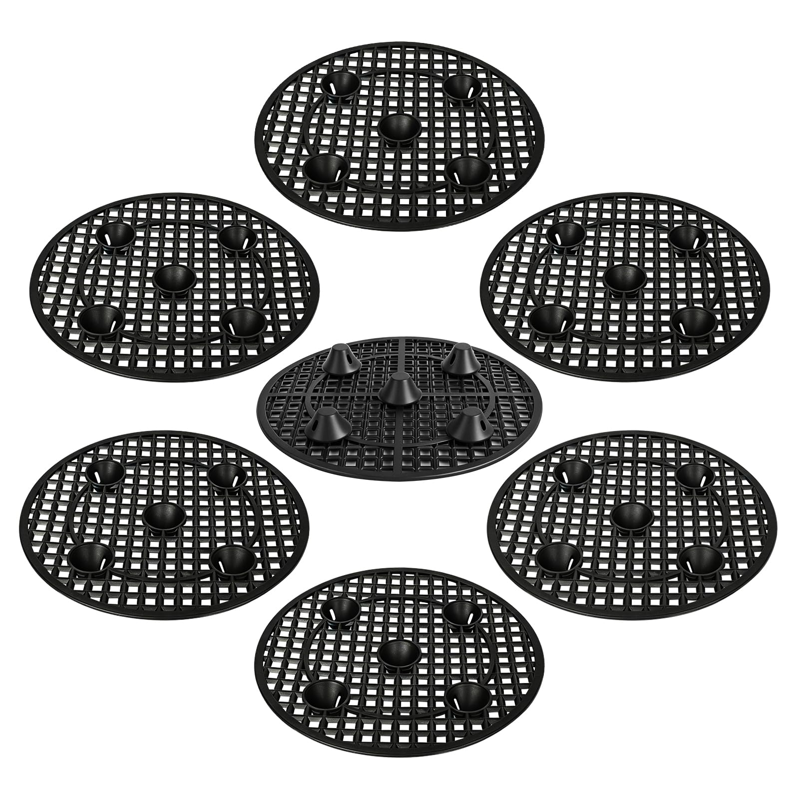 wyevee 6 Pcs Plant Level Pot Elevator, Round Plant Stand, Flower Pot Holder for Indoor Outdoor Garden Deck Floor, Plastic Plant Risers for Pots, Black