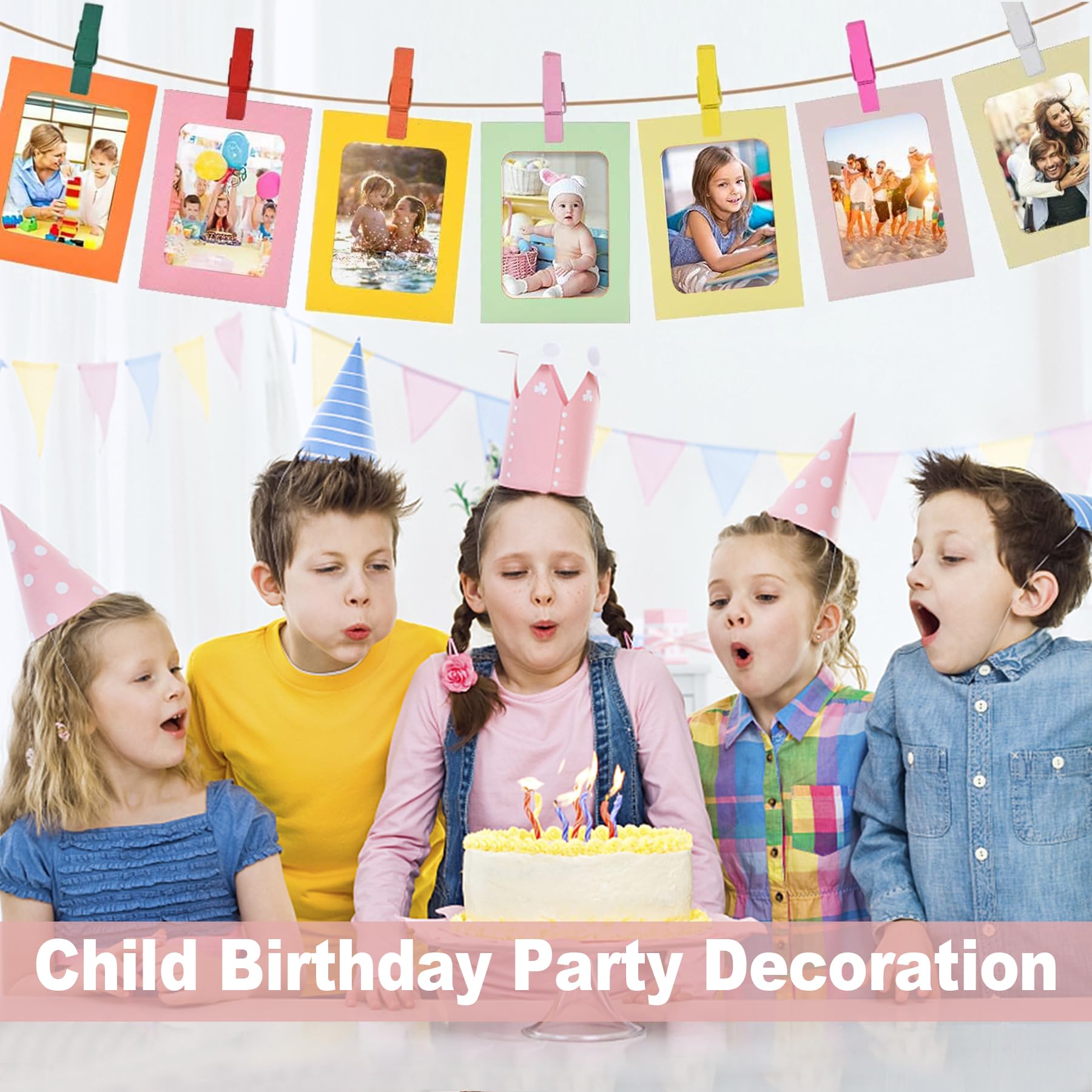 Cadre Photo en Carton 11.5x15.5cm DIY 20 Pièces avec Clips et Cordes pour Décoration Murale