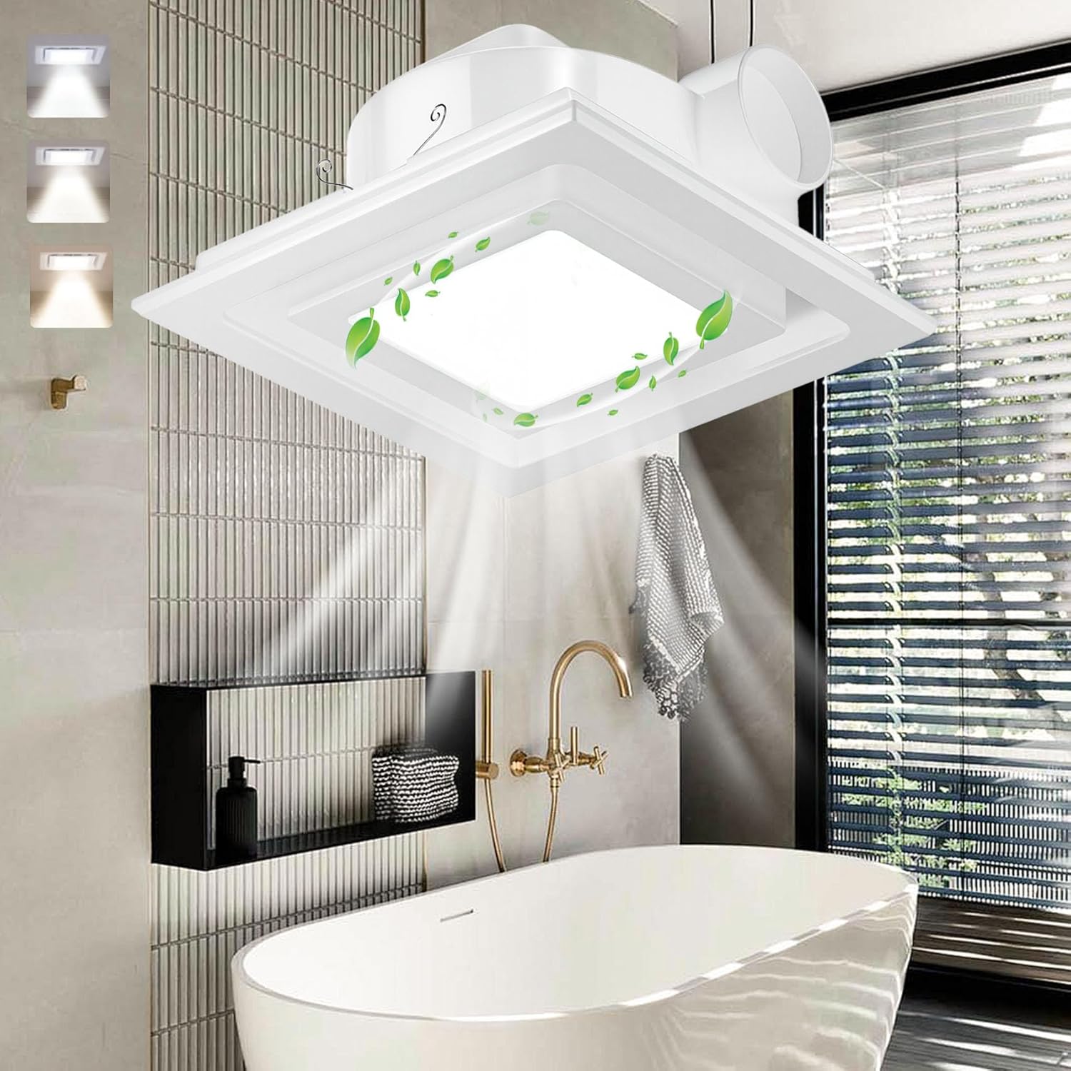 Saranna Bathroom Exhaust Fan with Light, 160 CFM Vent Fan with Light Corlor Change for Ceiling Mount, 15W 1.0 Sone Quiet Bathroom Fan Light Combo for Home/Bath/Office/Hotel (12 inch)
