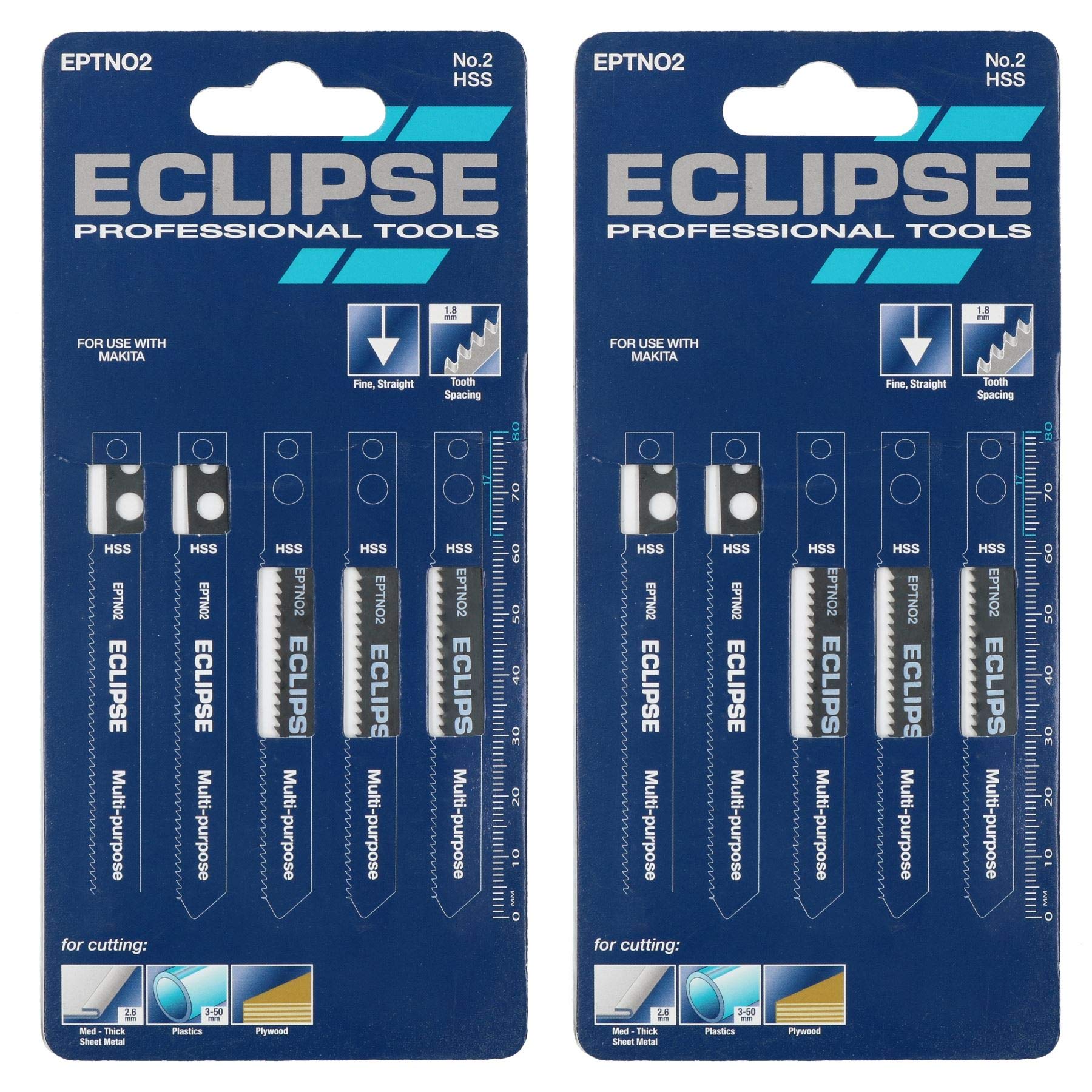 10pc EPTN02 HSS Eclipse Jigsaw Blade 2.5-6mm Cutting Pitch 1.8mm Medium-Thick