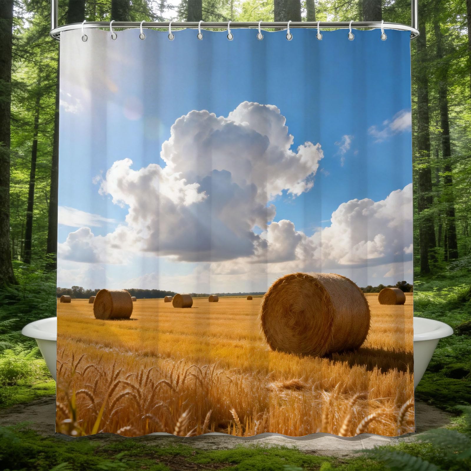 Hongduo 3D Golden Wheat Field Shower Curtain for Stalls Bathtubs Sunny Bathroom Decor Shower Curtain Set Polyester Fabric Waterproof 180x200cm/71X79 Inch with Hooks