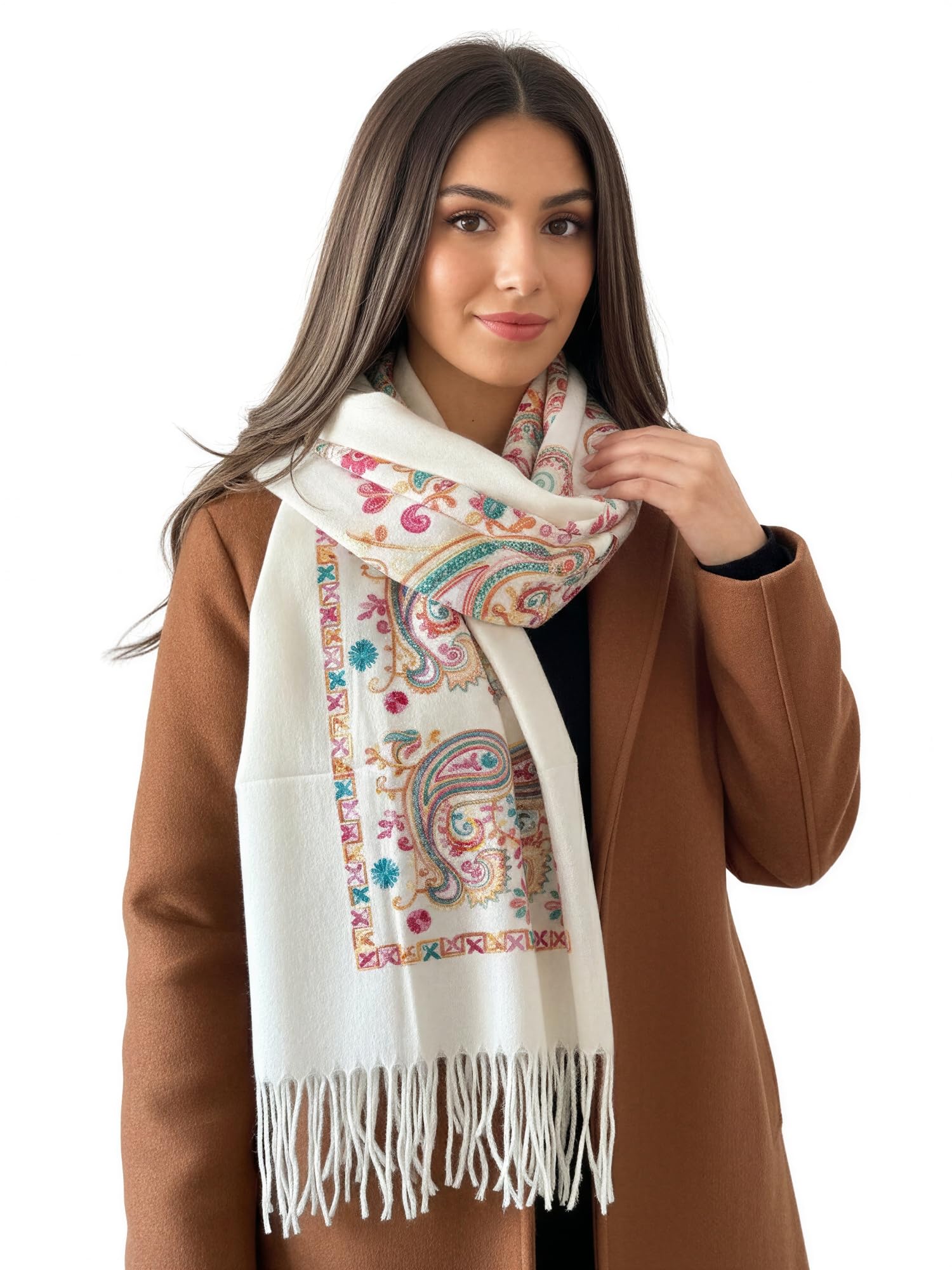 Women Pashmina Scarf Shawl Wrap, Large Long Paisley Floral Rainbow Ladies Scarves, Wearable Winter Blanket Scarfs, Indian Shawl Wedding Evening Stole, Cashmere & Cotton