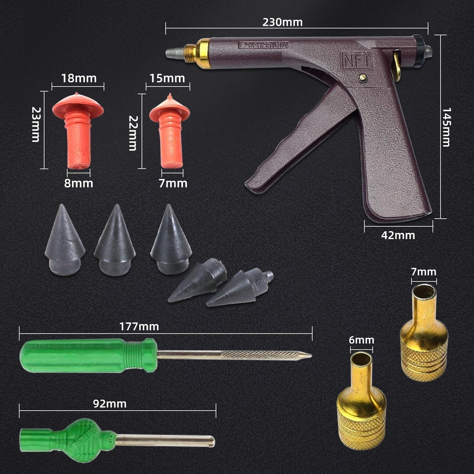 Outils de réparation de pneus, kit d'outils de réparation de pneus tubeless sous vide pour moto avec 32 bouchons en caoutchouc, kit pistolet à bouchons de pneu pour moto, moto tout-terrain