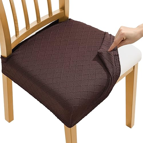 Miniatura 1 de Fundas elásticas de jacquard para sillas de comedor, 4 fundas de asiento de silla, lavables, fundas para sillas de comedor (chocolate, 4)