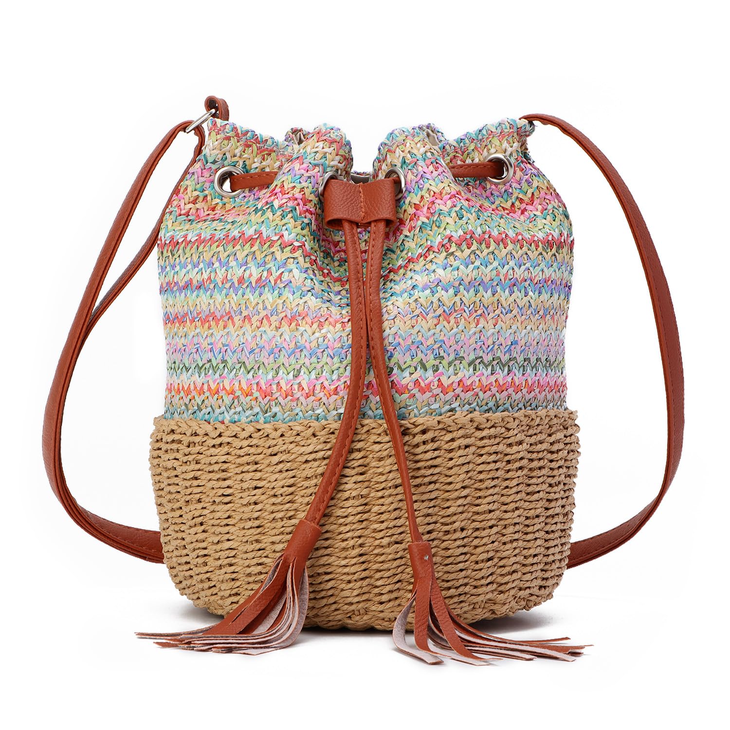 EVEOUT Bolsos bandolera de tejido paja Mujer Bolsos totes Grande Verano Estilo Bohemio bolsos de hombro paja playa