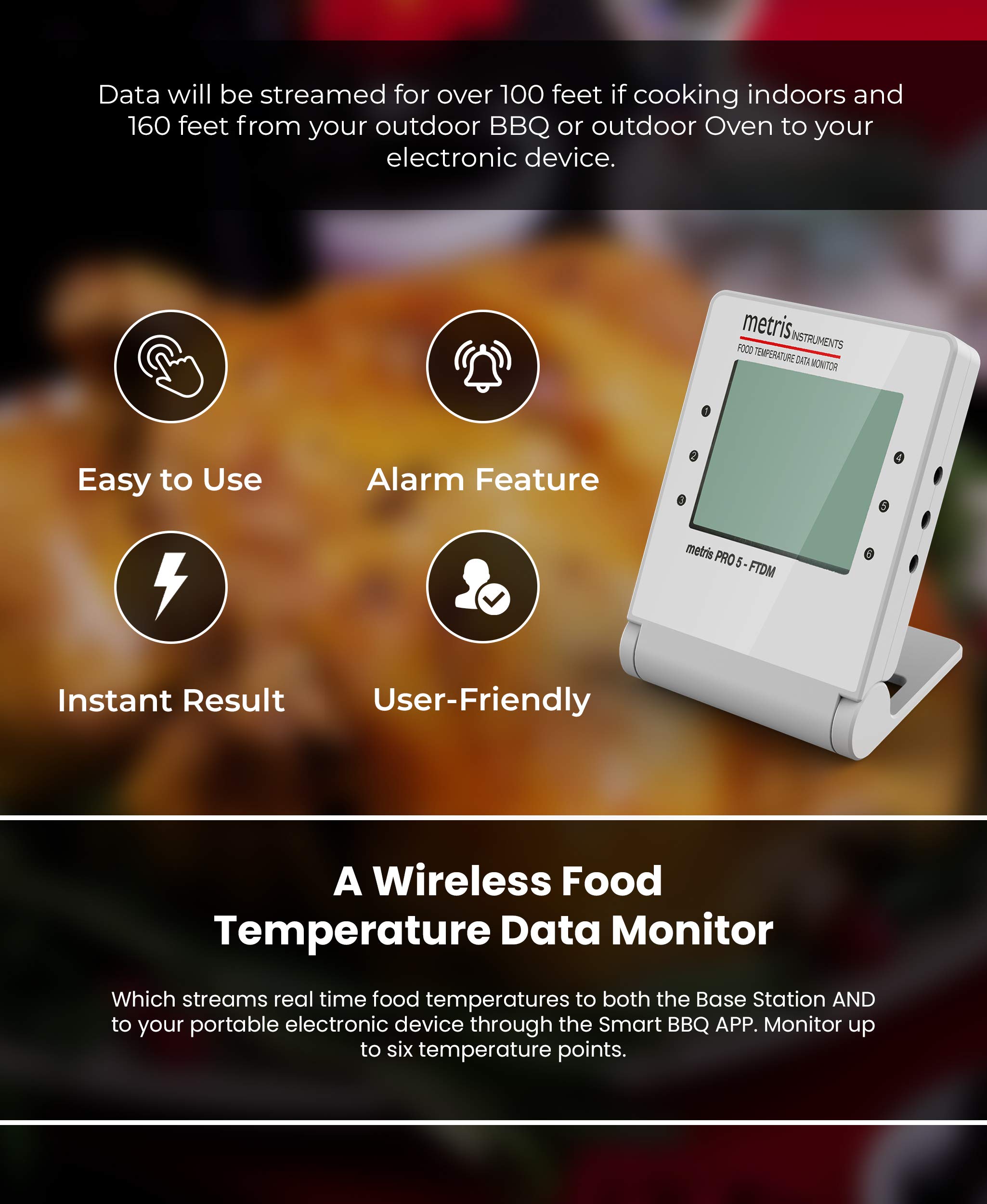 Termometro digitale a infrarossi per carne e cibo, con due sonde di temperatura e timer di cottura, si collega all'app del telefono, modello PRO5-FTDM