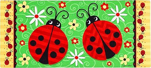 Evergreen Sassafras - Par de tapetes intercambiables para entrada de mariquita, para interiores y exteriores, 22 x 10 pulgadas, respaldo