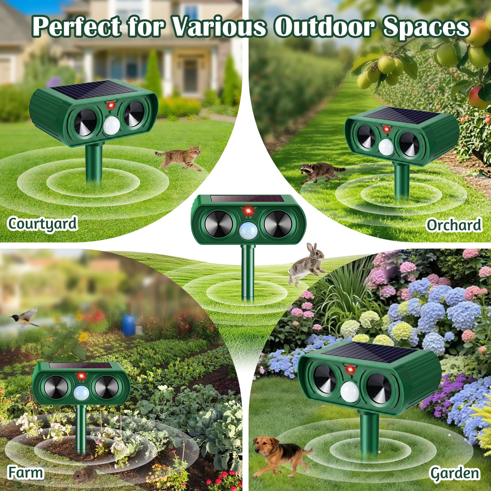 Repelente Gatos, Repelente Ultrasónico Energía Solar Repelene de Animales al Aire Libre Impermeable Ahuyentador para Gatos Aullentador de Animales para Gatos Martas Mapaches Perros
