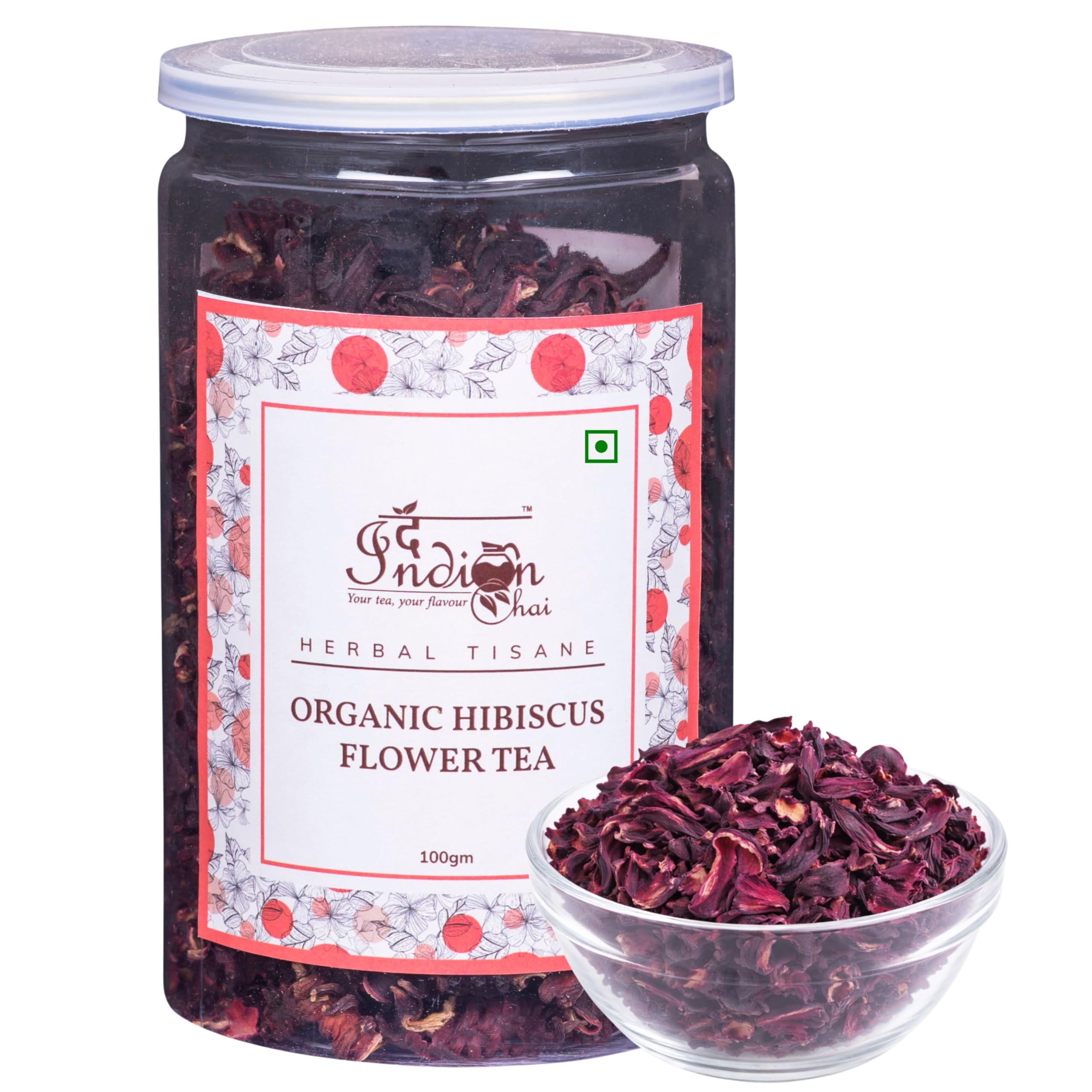 The Indian Chai - Organic Hibiscus Flower Tea 100g | Hibiscus sabdariffa/Gudhal Phool | Caffeine-Free Herbal Tisane | Rich in Vitamin C & Antioxidants | May Support Heart, BP & Skin Wellness