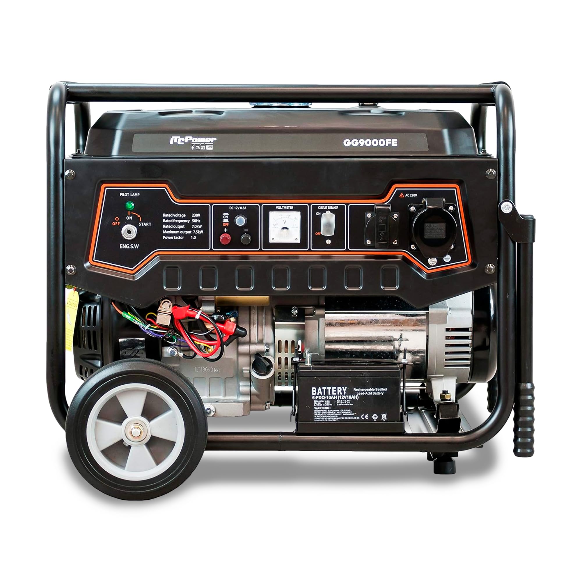 ITCPower Generador Gasolina 7500W con Autonomía 18h - Generador Eléctrico Profesional con Arranque Eléctrico - Estabilidad de Voltaje con Sistema AVR - Generador Silencioso con Kit de Ruedas