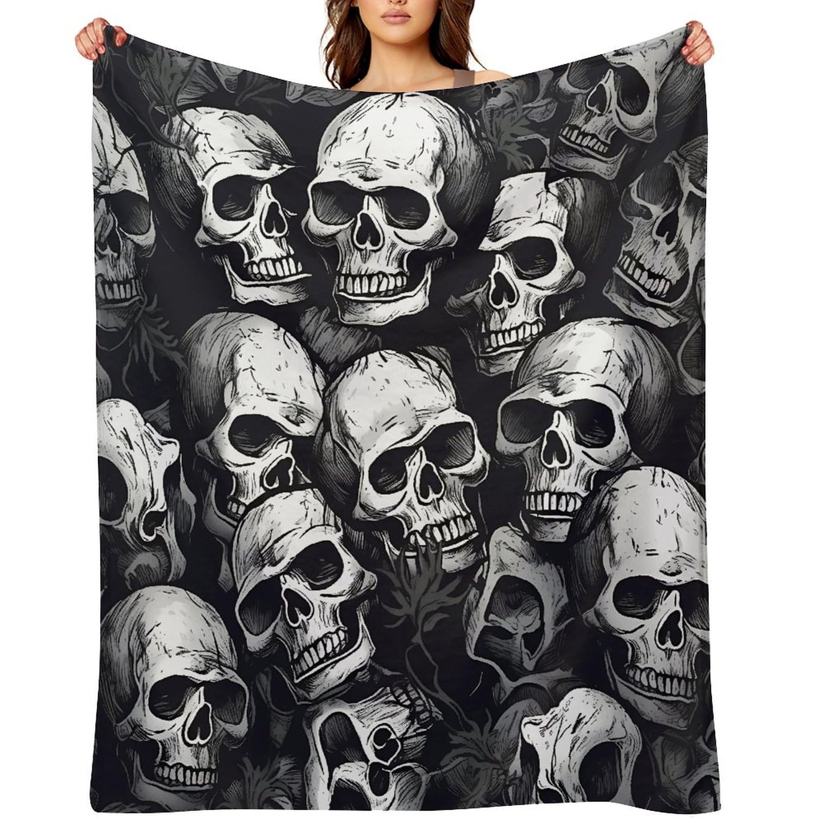 Skulls Pattern Throw Blanket for Couch and Bed Super Soft Warm Lightweight Throw Blankets Cozy Fuzzy Flannel Blanket Personalized Decorative Blankets for Sofa Decor 50"x60"
