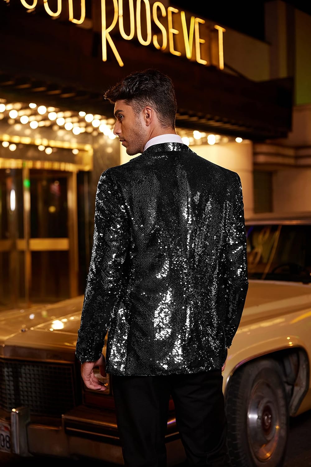 COOFANDY Mens Sequin Blazer Tuxedo Party Prom Wedding Tuxedo One Button Jacket - Image 3
