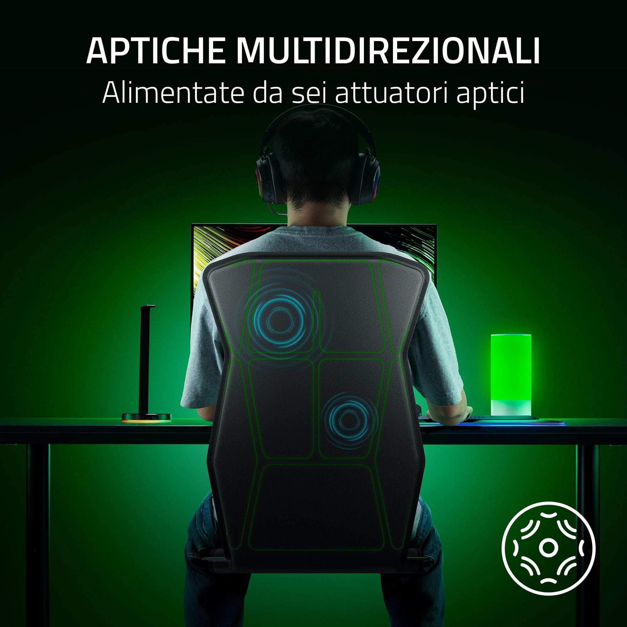 Razer Freyja - Cuscino da gioco con tecnologia aptica Sensa HD (HyperSpeed Wireless e Bluetooth, per sedie da gioco e da ufficio, equalizzazione aptica tramite Synapse) Nero