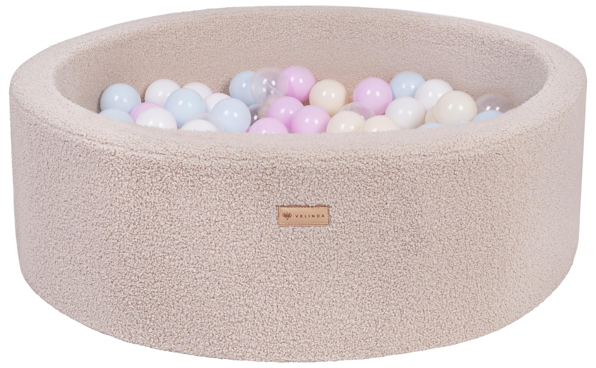Velinda Bouclé Baby Kids Children Ball Pit Set with 200 Balls, Gift (Ball Pit/Balls Colour: Cappuccino/White, Transparent, Pink (Pastel), Yellow (Pastel))