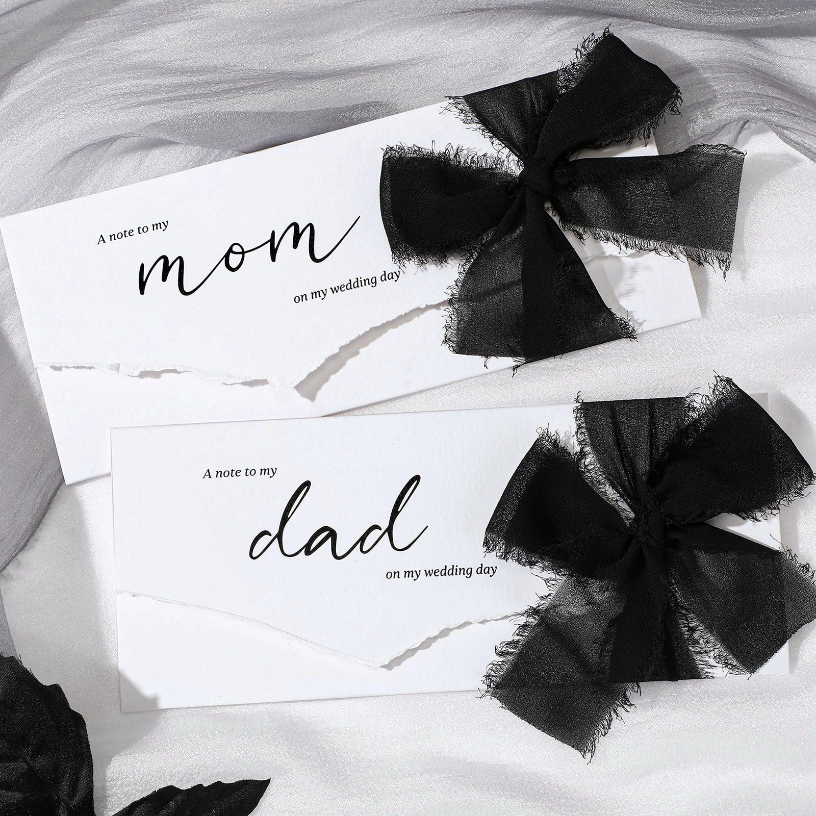 Humyoun Set of 2 Wedding Day Cards to My Mom and Dad with Black Chiffon Ribbon, a Note to My Mom and Dad on My Wedding Day