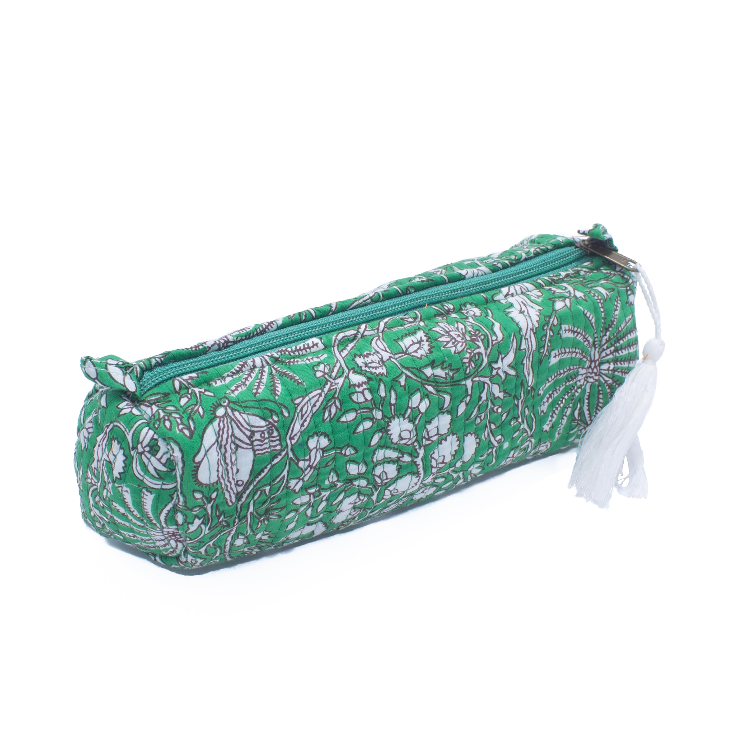 NILUXE DESIGN Estuche de Algodón Acolchado con Cremallera y Flecos - Estampado Variados - Estuche Multiusos - Estuche Maquillaje-Escolar (Ver-Flor)
