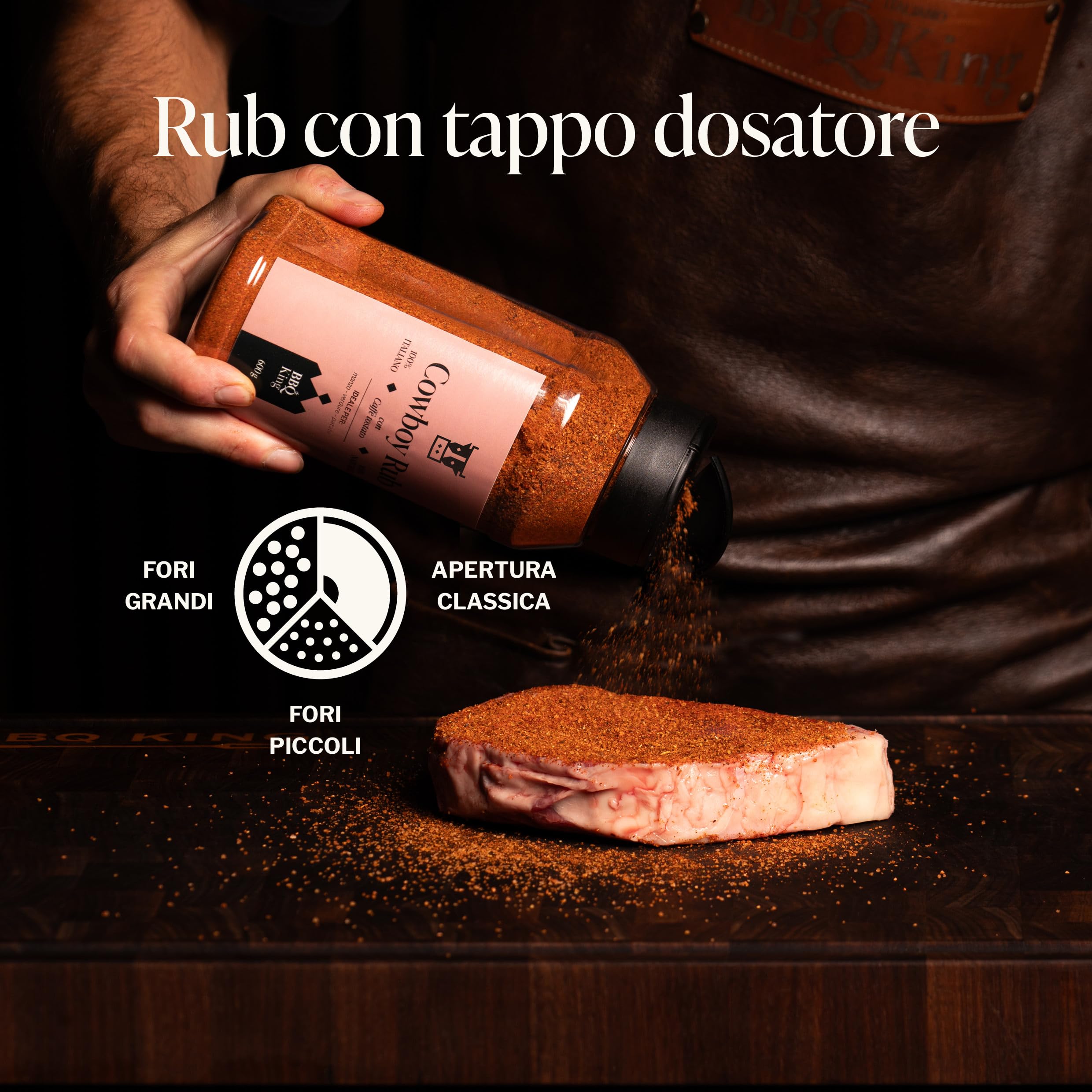 BBQ KING - Cow Boy Rub Confezione da 600 Gr, Dry Rub Bbq per Bistecche Ideale per Barbecue e Grill, Set Spezie Cucina 100% Made in Italy, Miscela di Spezie per Bistecche, Hamburger o Arrosti