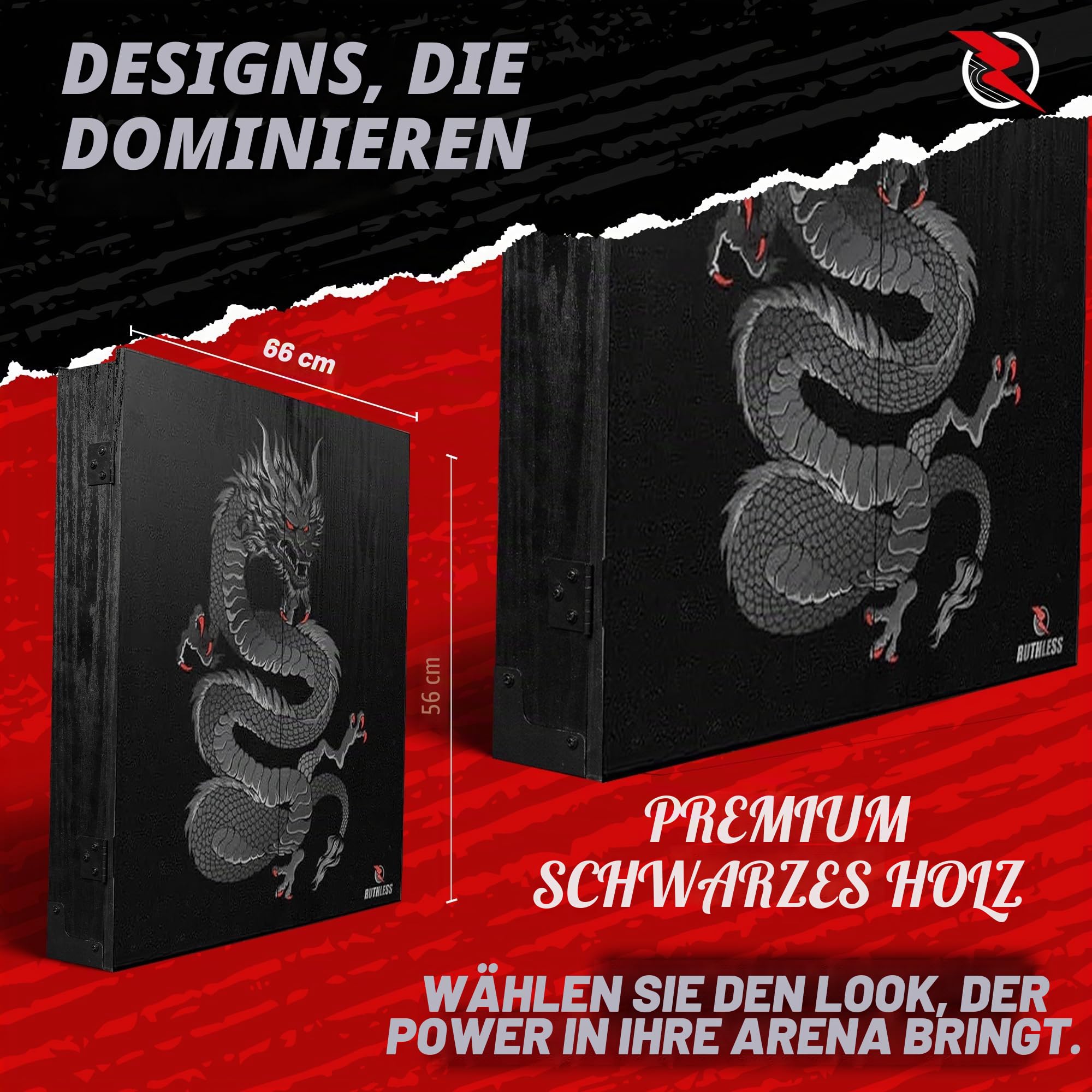 Ruthless Home Darts Center | Komplettes Home Dart Board Center inkl. Schrank, Dartscheibe und 2 Sets Dartpfeile