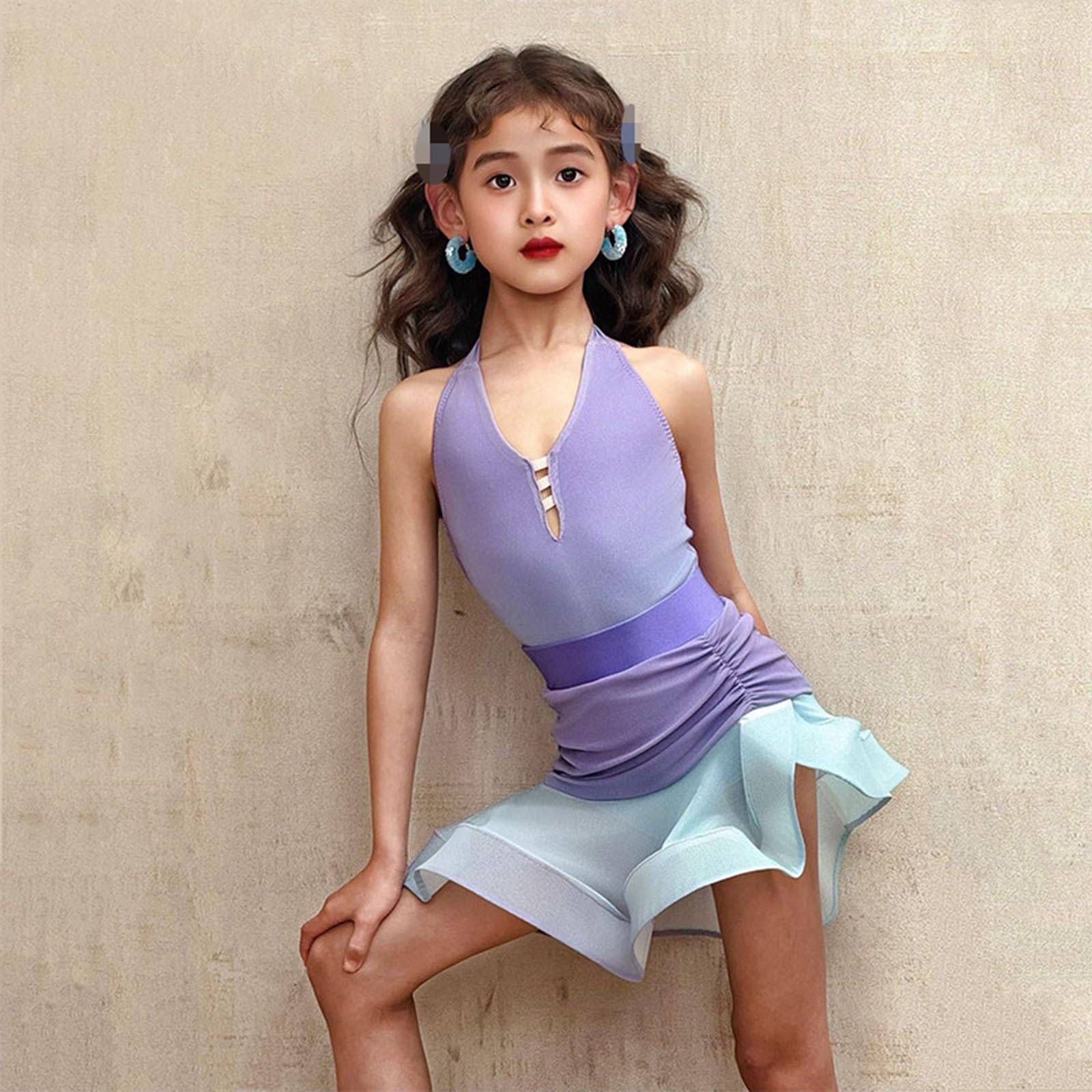 Vestido De Baile Latino Con Cuello En V For Niñas Body De Baile Sin Mangas