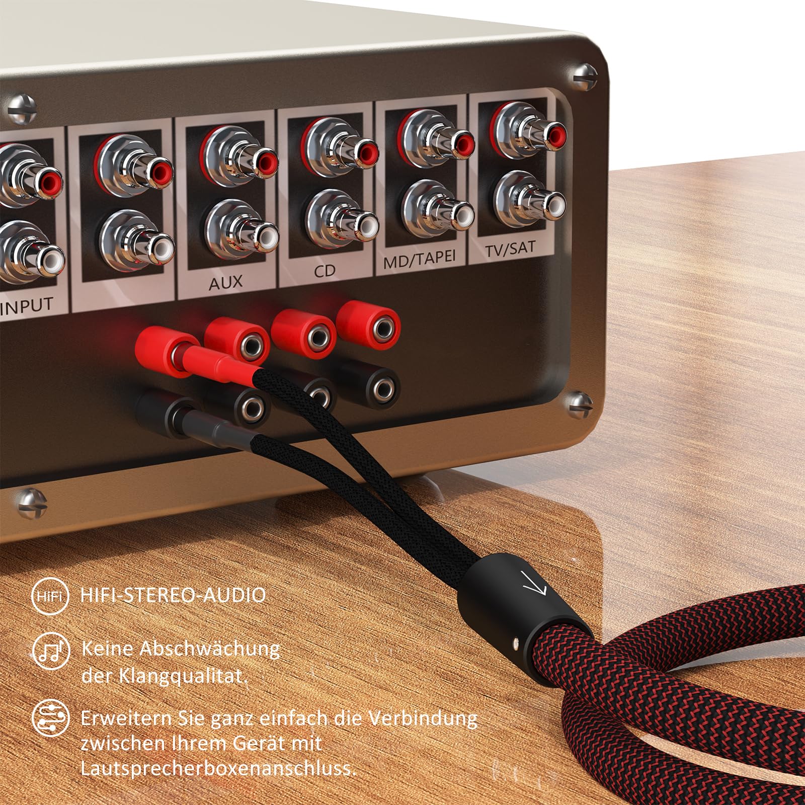 Cable de altavoz de 13 AWG, conector banana de alta gama, cable de alimentación Hi-Fi, cable de cobre blindado trenzado para altavoces OFC con anillos magnéticos para audio, cine en casa
