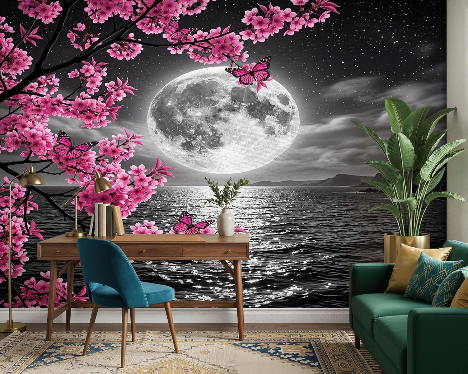hgjdjhnf Photo Wallpaper Landscape Black and White sea Moon Starry Sky Modern Living Room Bedroom Children's roomdecoration Motif Wallpaper, 200cm x 140cmsticker - Background- Painting - Post