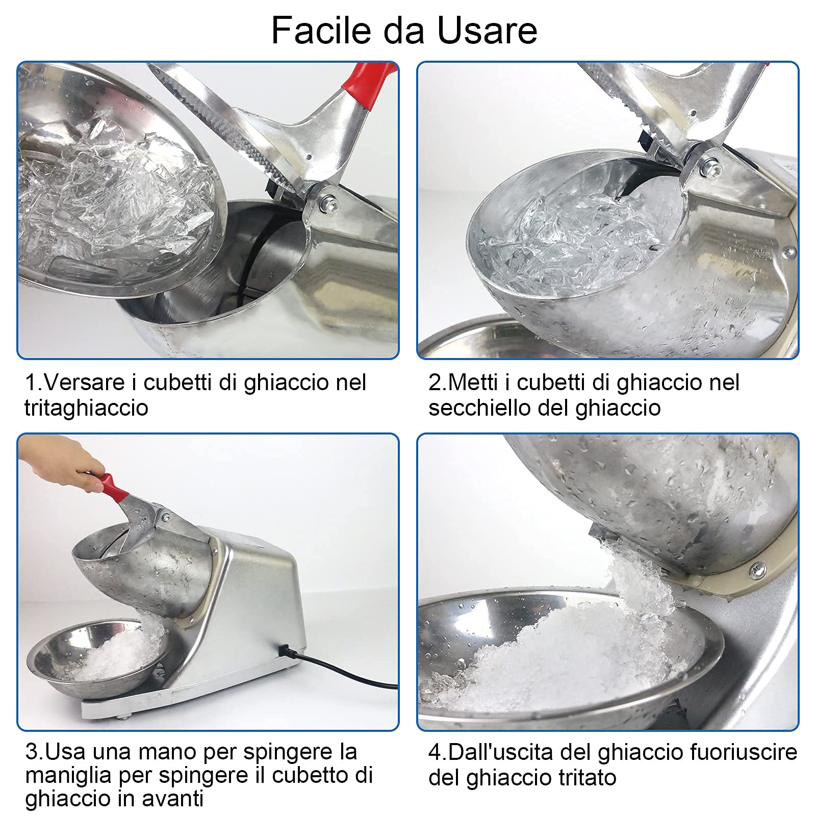 Tosucs Tritaghiaccio Elettrico 300W, 80 kg/h Elettrico Macchina del Ghiaccio con Ciotola,Tritaghiaccio a Doppia Lama, Acciaio Inossidabile,per Uso Domestico e Commerciale(Bianco Argento)