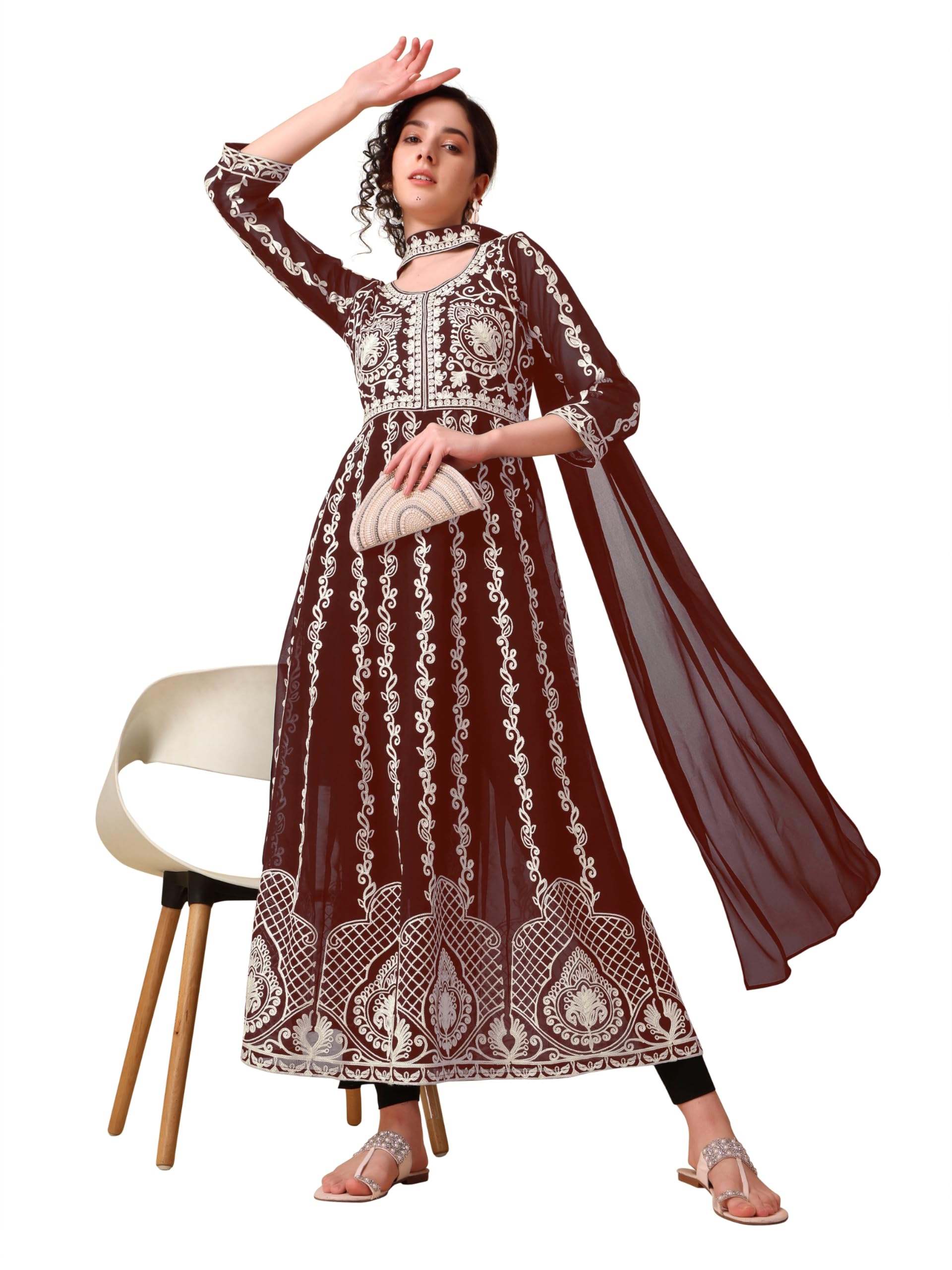 EthnicJunction Women's Georgette Eid Special Sequine Lace Work Kurta With Dupatta | Eid Outfits