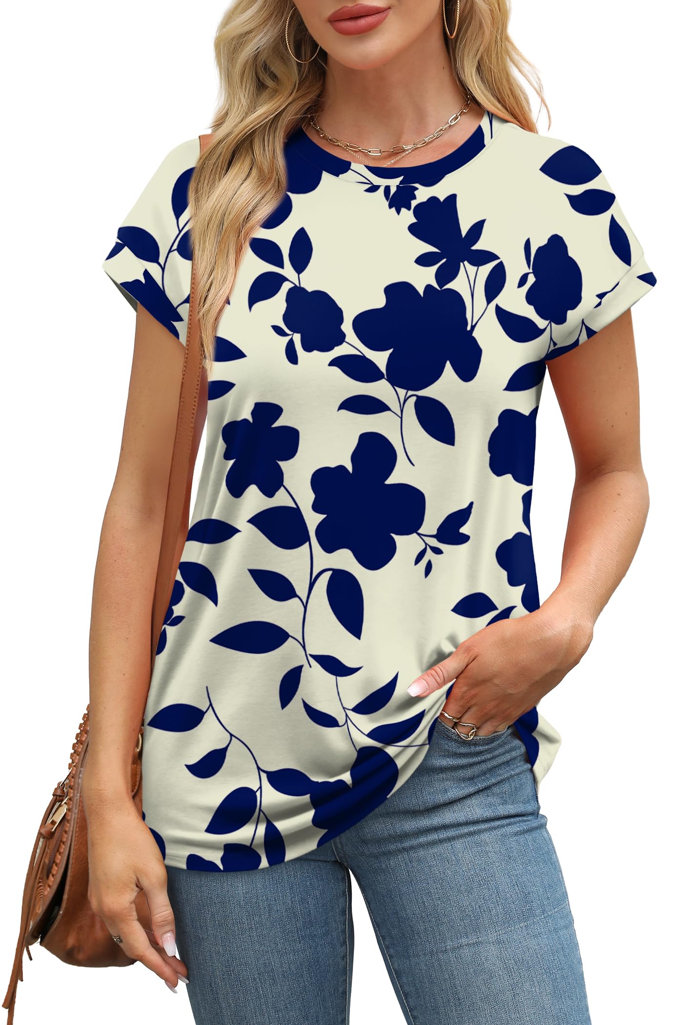 Alaroo Womens Summer Tops Short Sleeve Shirts Crew Neck Cute Trendy Tunic Blouses (S-3XL)