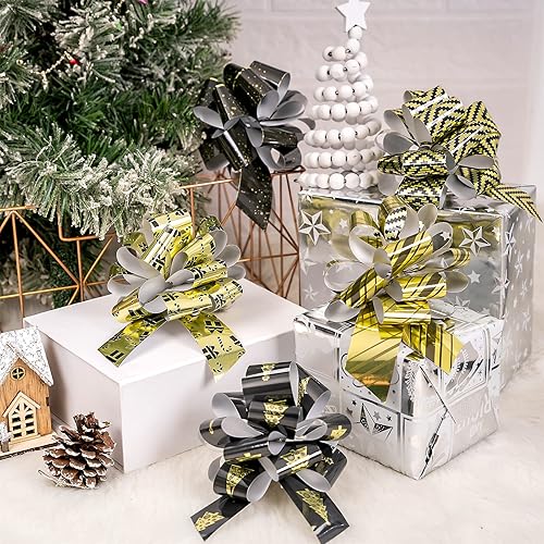 Miniatura 4 de LeZakaa 12 piezas de moños navideños con cinta - Diseño de jengibre negro y dorado - Perfecto para envolver regalos, floristería, ramos, cestas