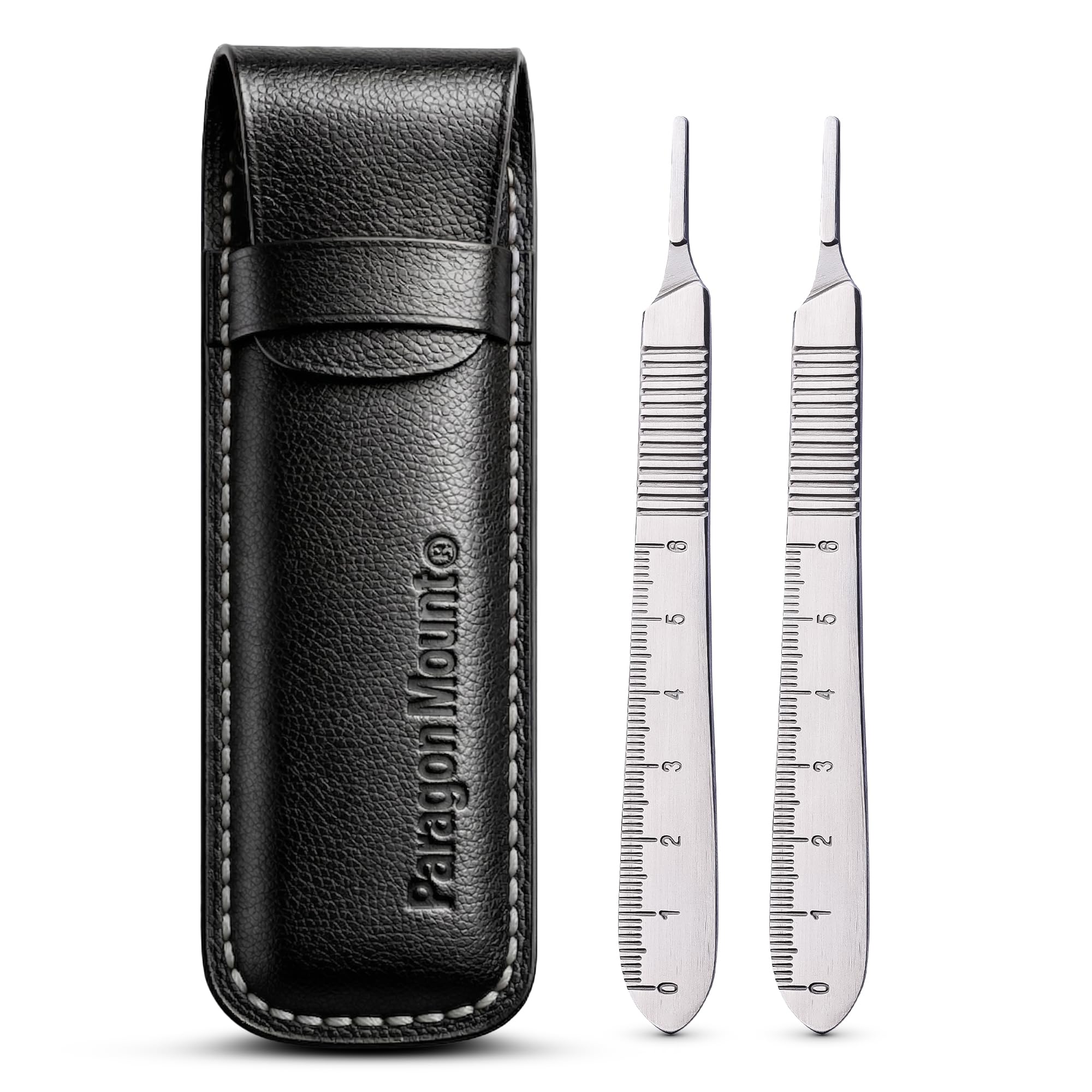 Dermaplane Handle Scalpel Handle # 3 | Pack of 2 with Premium Leather Pouch | Dermaplane Tool for Peach Fuzz Removal & Exfoliation | Fits Scalpel Blades