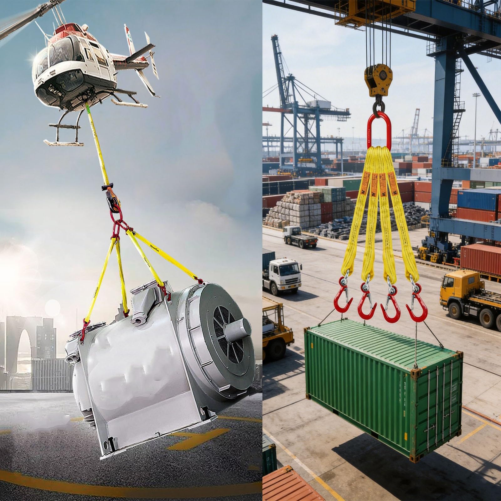 4-strängige Hebebänder mit Haken – 2-Tonnen-Polyester-Hebegeschirr mit Metall-Aufhängering – Anschlagmittel für den Gütertransport und das Handling(1.64ft/0.5m)