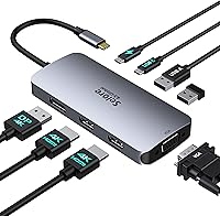 Selore USB C Docking Station: Dual HDMI, DP, VGA for 4 Monitors, 100W PD Charging, 3 USB Ports - Dell XPS, HP, Lenovo Compatible