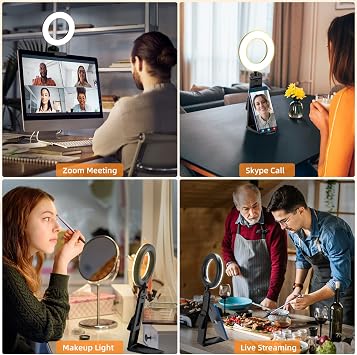 5 Desk Ring Light with Stand, LED Ring Light for Laptop Monitor, Video Conference Lighting, Zoom Meeting Light for Video Calls Selfie Makeup PC Webcam, Phone Holder with Continuous Output Lighting
