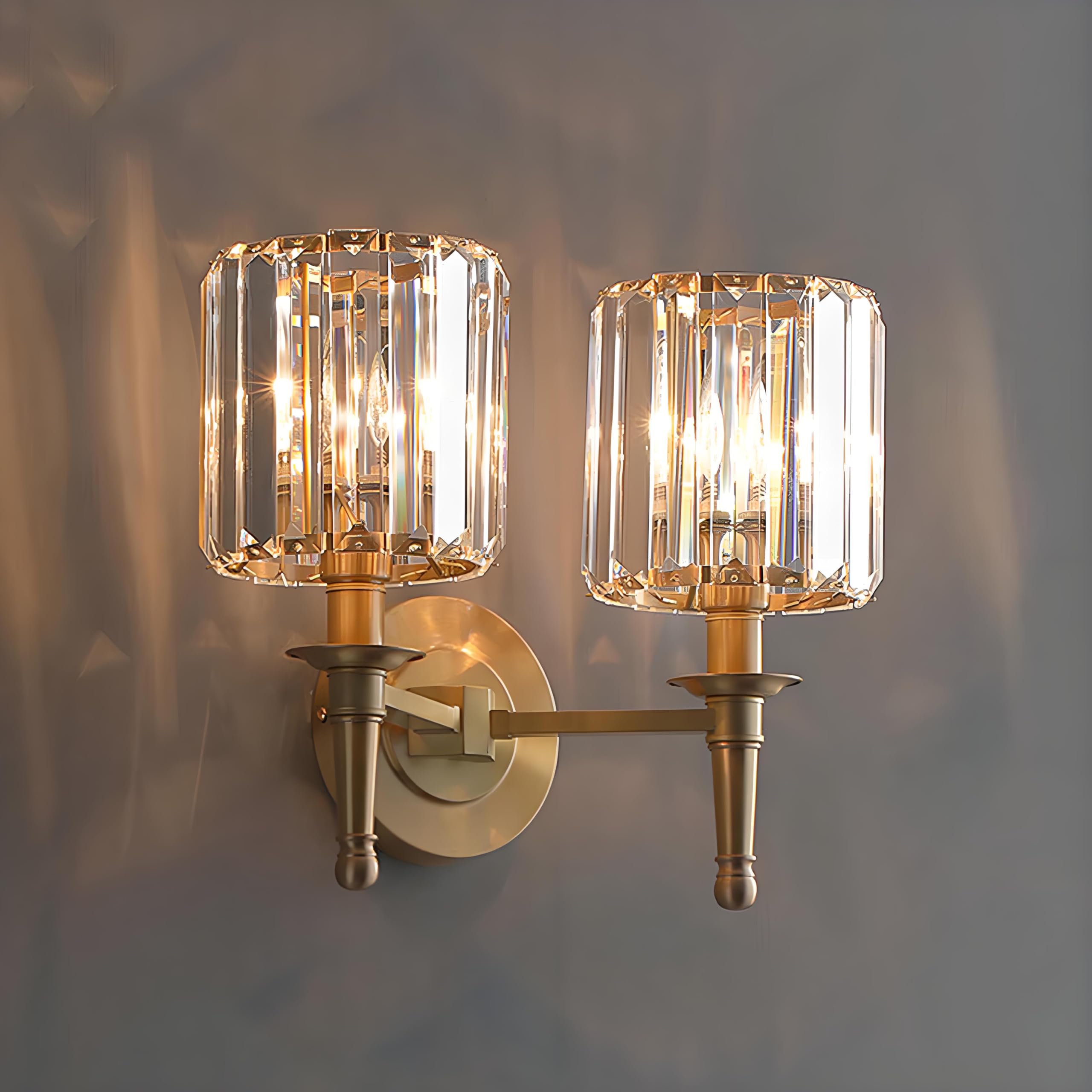 KBUUKYYXouy Wall sconces for Bedroom Crystal Glass Shade Indoor Wall Mount Lamp with Brushed Gold Finish Brass Modern Sconces Wall Lighting for Living Room Hallway Bedroom,2-Lights(2)