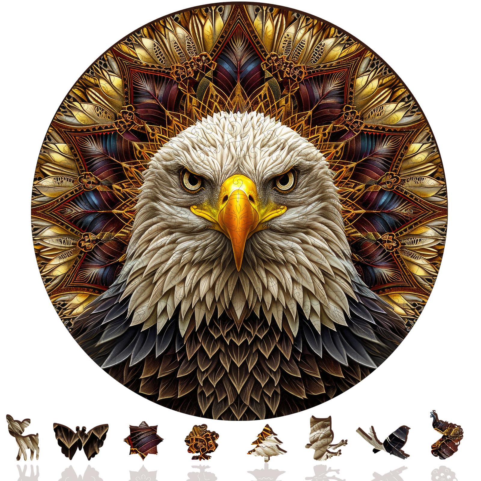 Reouinty Wooden Puzzle for Adults 300 Pieces, Bald Eagle Jigsaw Puzzles for Patriot, Wood Puzzle, Beautiful Wooden Puzzle with Box, Creative Gifts for