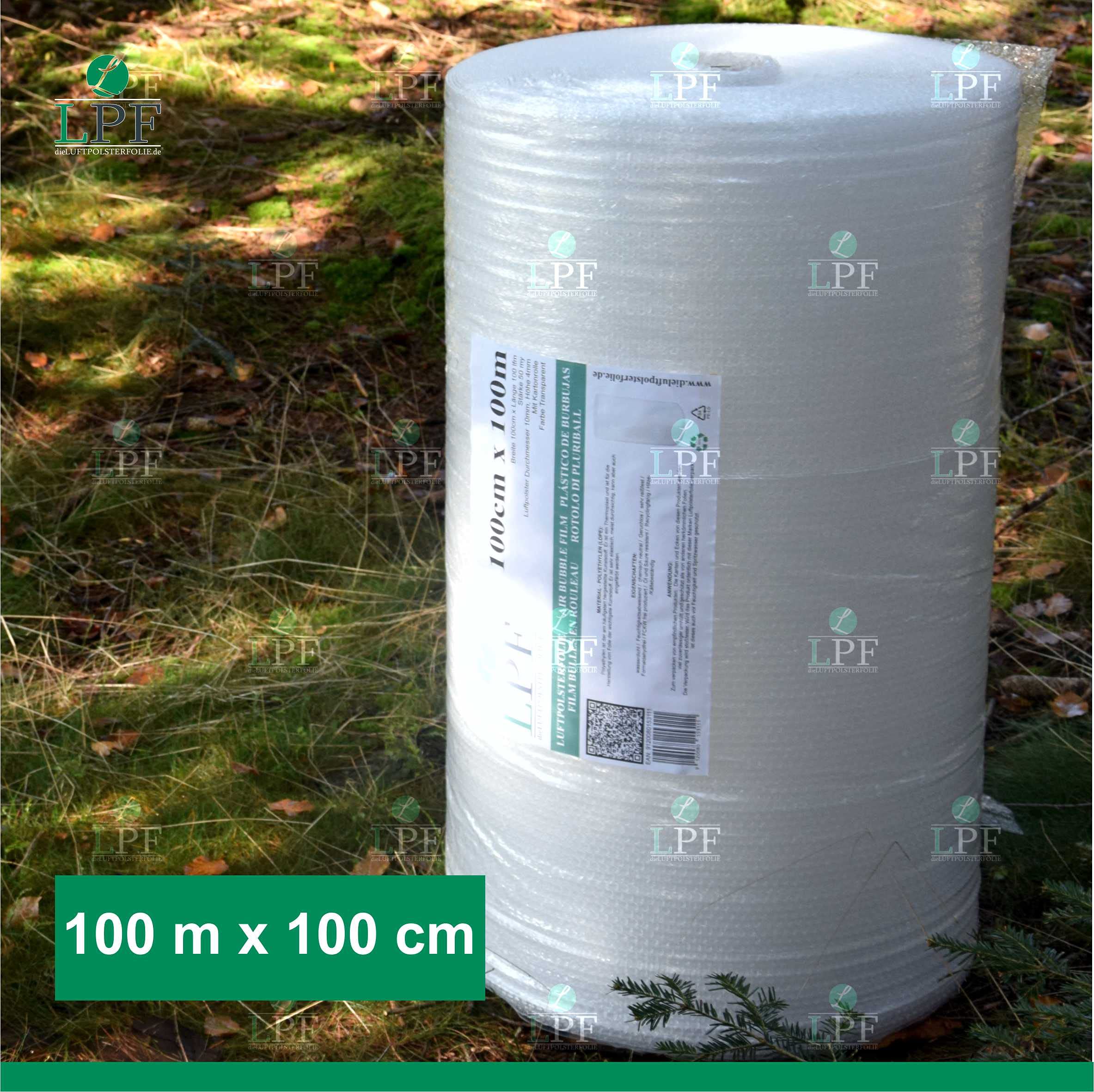 Luftpolsterfolie 100cm x 100m Verpackungsfolie Rolle Transparent