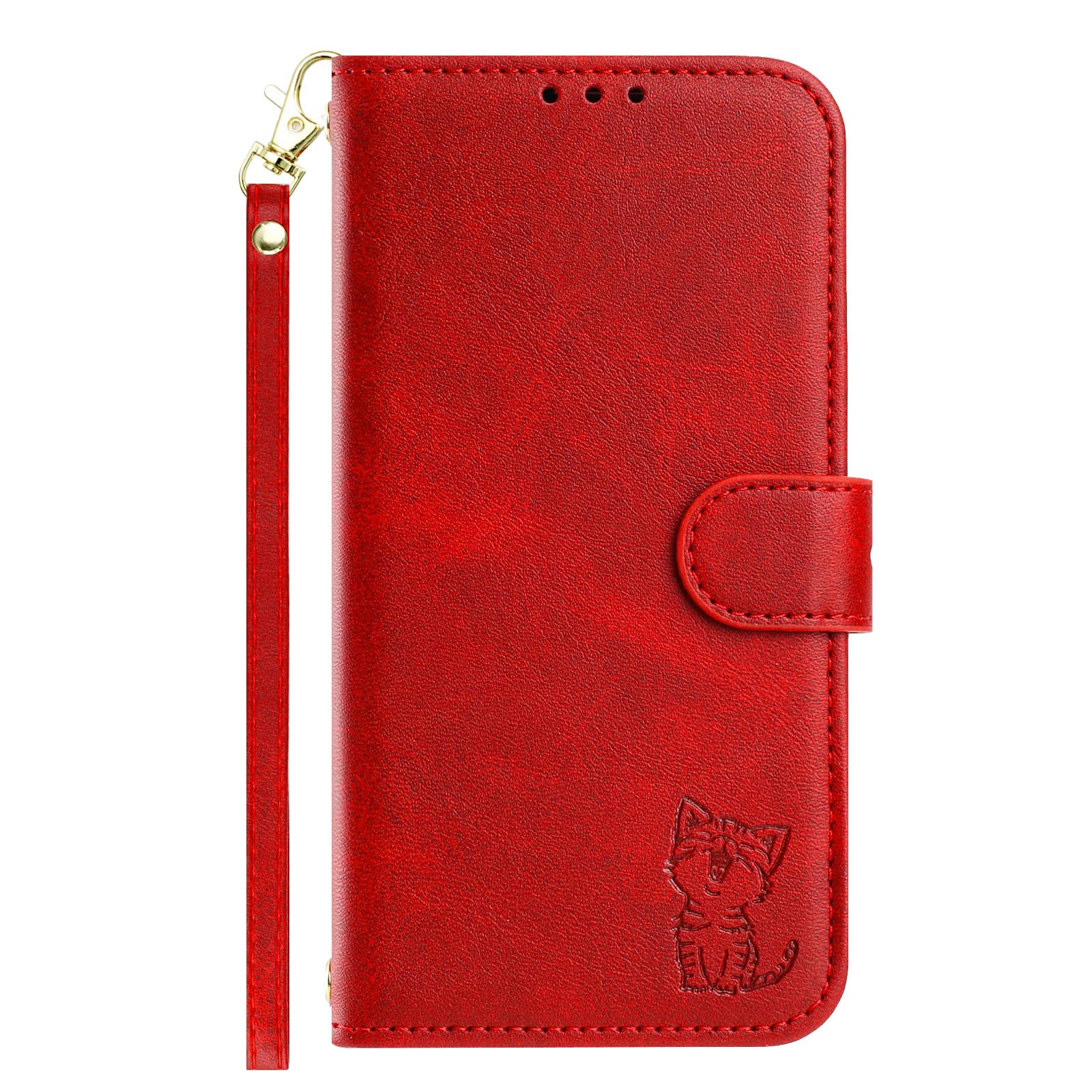 SENNWAK iPhoneとの互換性あり16eケース 適合するiPhone16eケース 手帳型 手帳型 case ネコちゃん ストラップ付き スタンド機能 落ち着いた赤色
