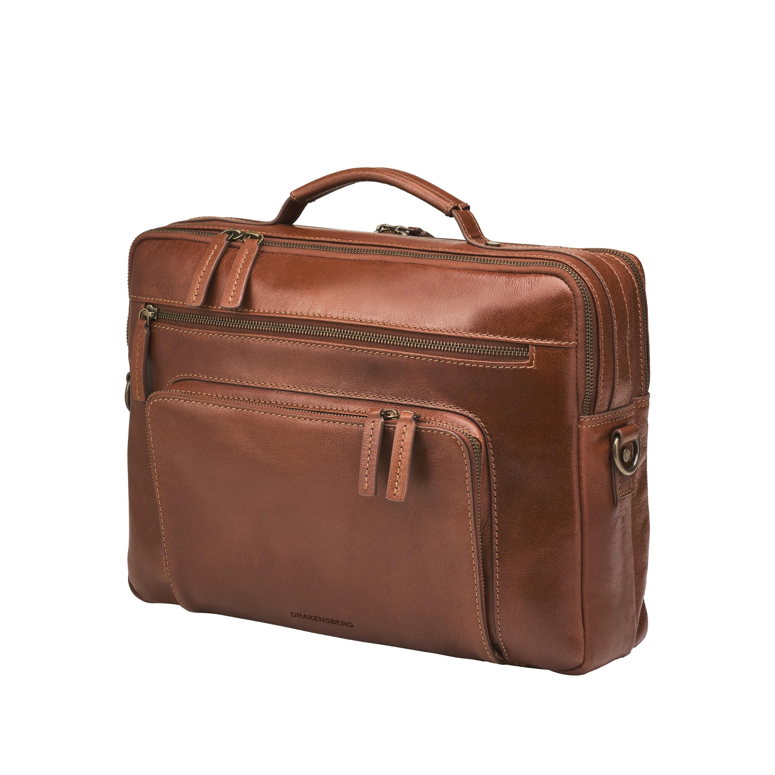 DRAKENSBERG Leder Aktentasche 'Silvio' für Herren, 2 Hauptfächer, kompakte, luxuriöse 16" Laptoptasche für Business, 14L