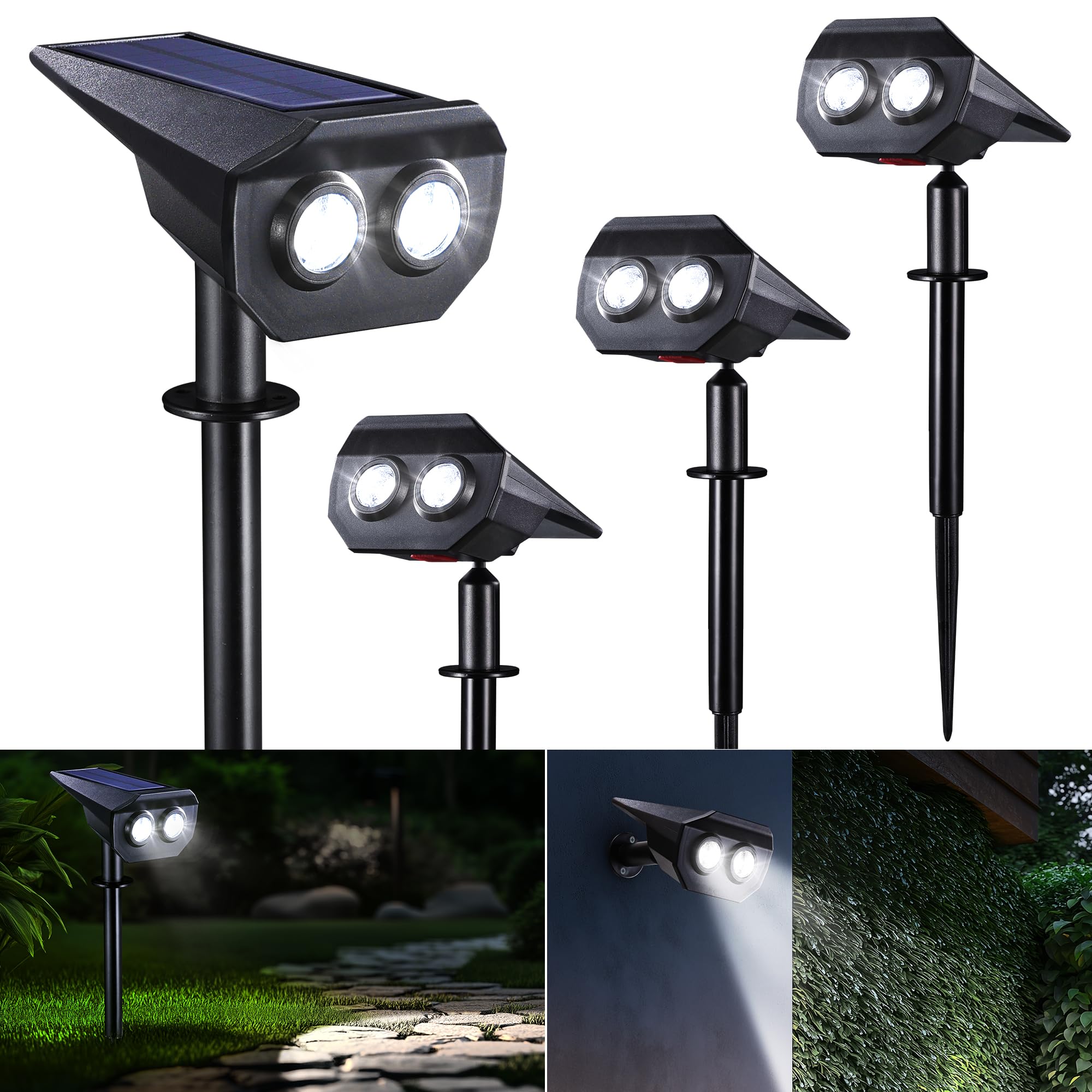 Photo 1 of Flacchi Solar Lights Outdoor Waterproof - 2 Lighting Modes Solar Powered Garden Yard Spot Lights for Outside Landscape (Cool White, 4 Pack)