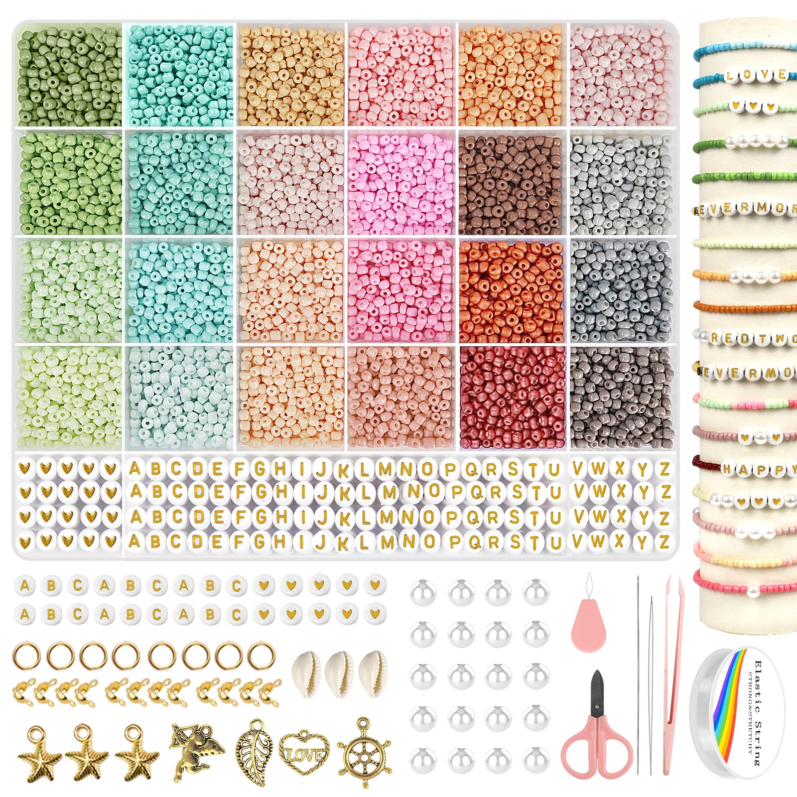 Dazhqp 3mm Perlen für Armbänder, 24 Bunte Zum Auffädeln Set, Machen mit für Geschenkidee Armbänder, Perlen zum Auffädeln für Weihnachten DIY Bracelet Making Kit, Partys, Feiertage