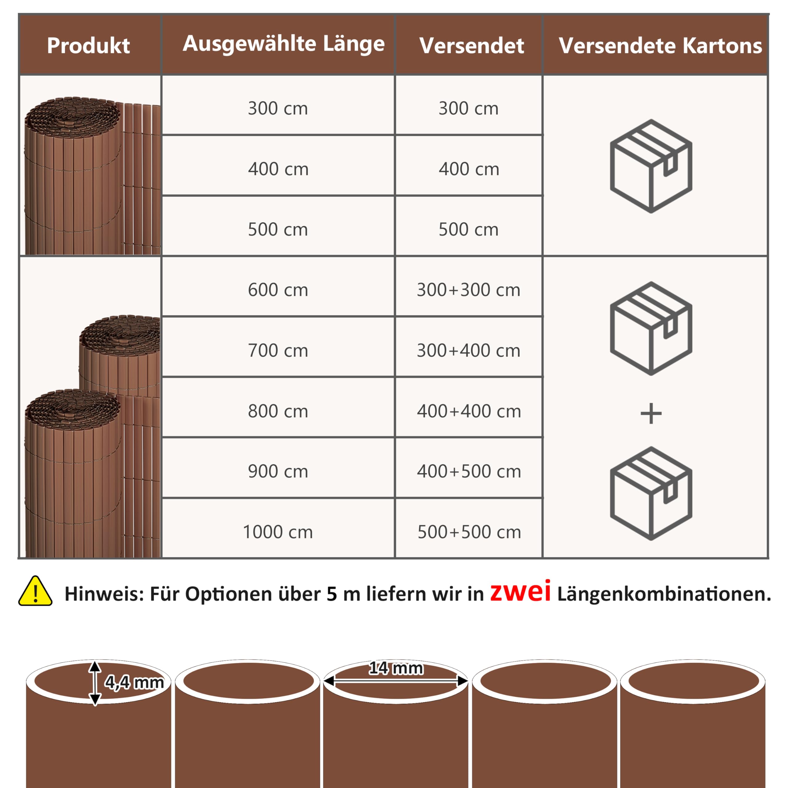 Ribelli PVC Sichtschutzmatte Sichtschutzzaun Sichtschutz Zaun Balkon Windschutz (80 x 300 cm, Braun)