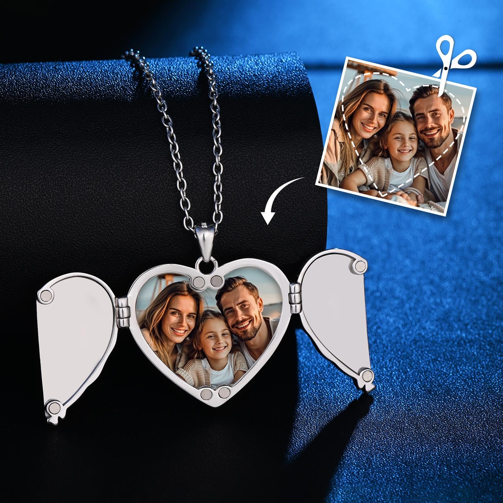 Collana Argento 925 Medaglione Foto con Ali d'Angelo, Gioielli di Memoria Ciondolo a Cuore Personalizzata Portafoto per Donna