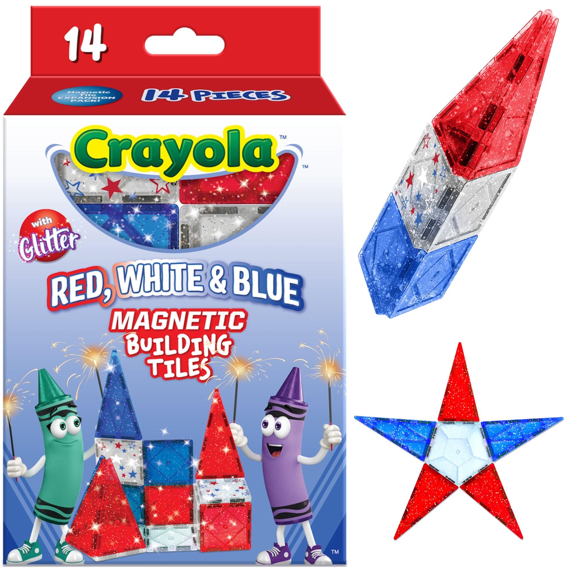 Amazon.com: CreateOn Crayola Red, White & Blue Magnetic Tiles 14pc