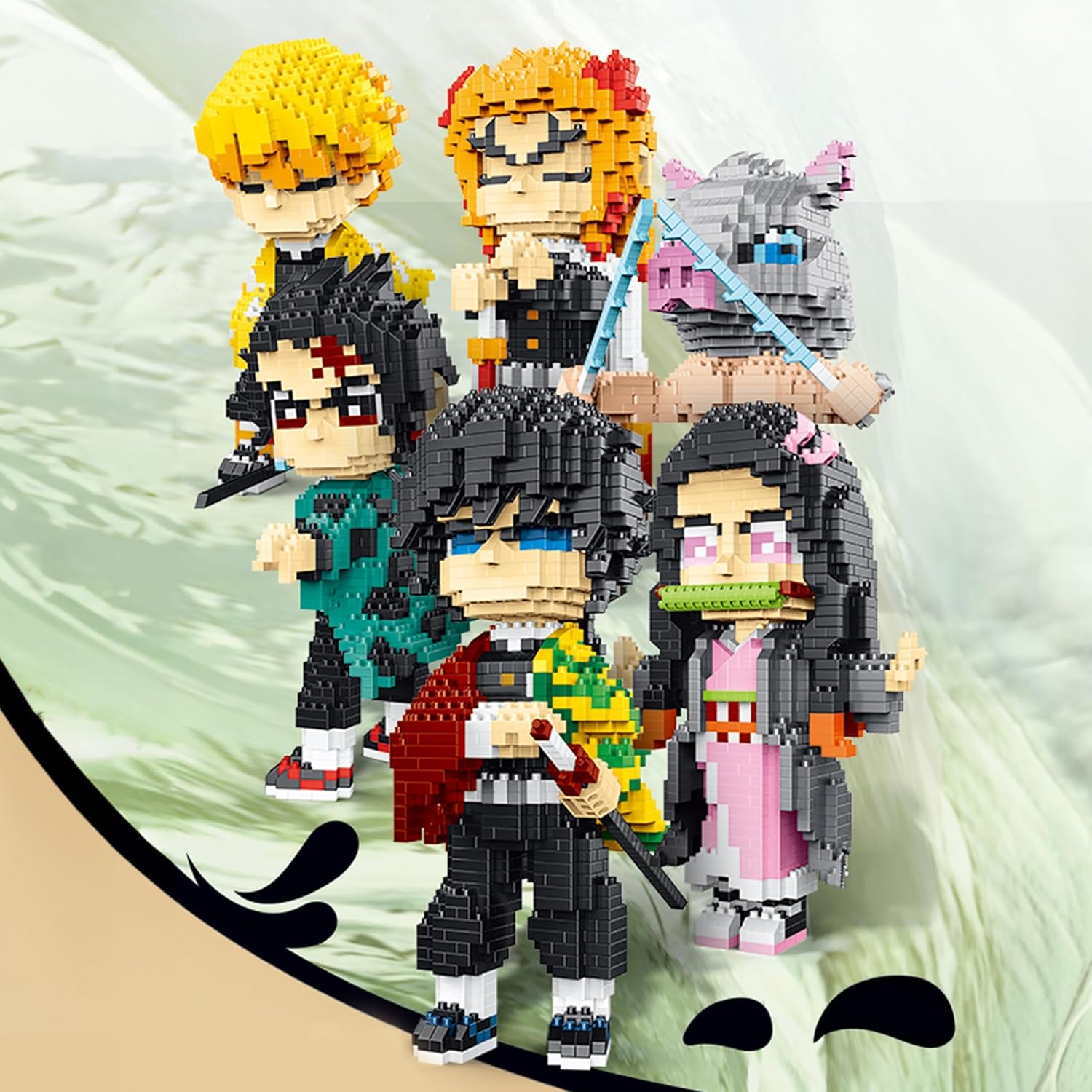 MACTANO Anime Demon Figure Micro Mini Building Set Slayer Giyuu Tomioka Building Block Toy for Adult